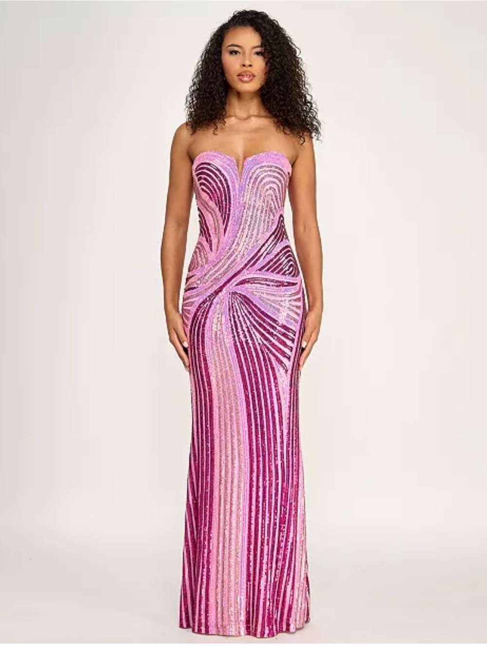 Strapless Pink and Magenta Sequin Evening Dress
